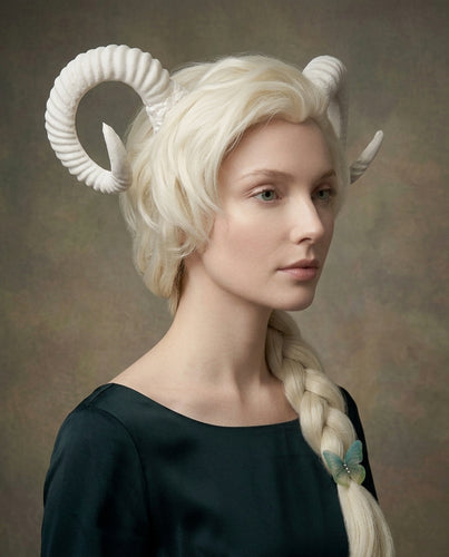 White Horn Demon Angel Nymph Ram Horn Headdress Diablo Sheep Costume