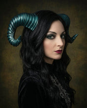 Load image into Gallery viewer, Galaxy Lake Green Blue Huge Horn Forest Gothic Demon Nymph Ram Horn Headdress Headband Punk Evil sheep Diablo Photography Cosplay【NALUMI】