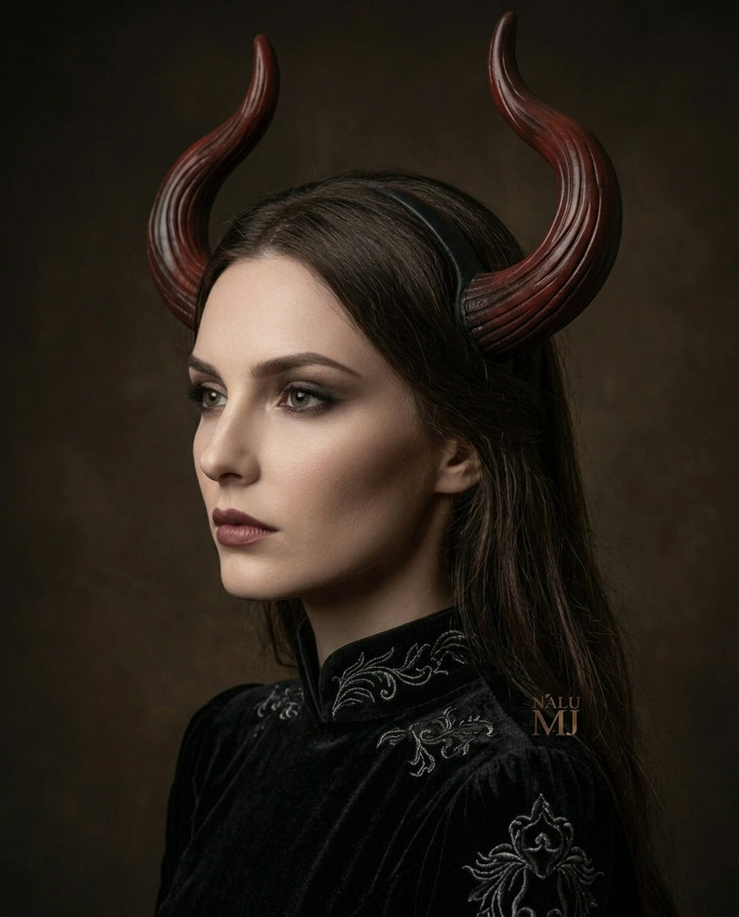 Black Red Horn Forest Gothic Demon Nymph Ram Horn Headdress Headband Punk Evil Diablo Photography Cosplay【NALUMI】