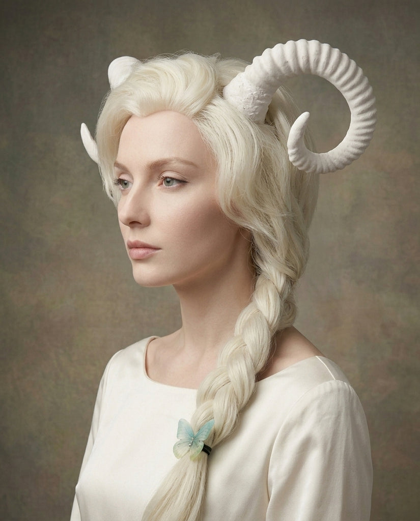 White Horn Demon Angel Nymph Ram Horn Headdress Diablo Sheep Costume