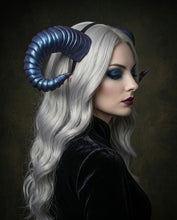 Load image into Gallery viewer, Galaxy Purple Blue Huge Horn Forest Gothic Demon Nymph Ram Horn Headdress Headband Punk Evil sheep Diablo Photography Cosplay【NALUMI】