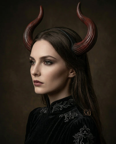 Black Red Horn Forest Gothic Demon Nymph Ram Horn Headdress Headband Punk Evil Diablo Photography Cosplay【NALUMI】