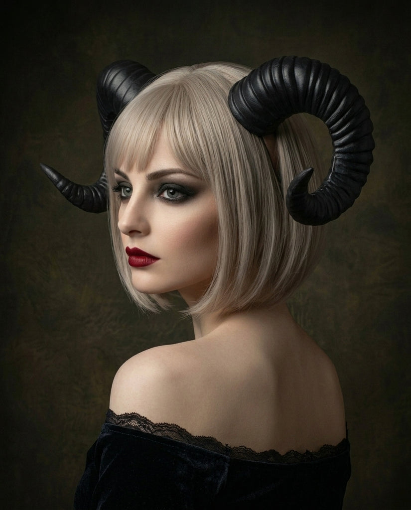 Plain Black Huge Horn Forest Gothic Demon Nymph Ram Horn Headdress Headband Punk Evil sheep Diablo Photography Cosplay【NALUMI】