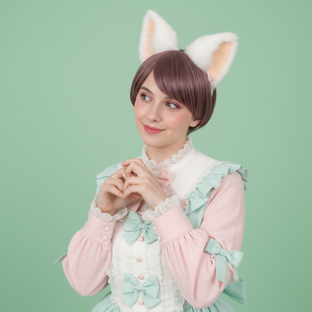 Cat ears Kitty Headwear White Furry Beige inside Animal Headband Costume Bow Bells