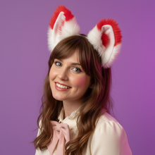 Load image into Gallery viewer, Cat ears Kitty Headwear White/Red Furry Animal Headband Costume Fox Ears