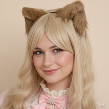 Load image into Gallery viewer, Mix Brown Cat ears Kitty kitten Cosplay Anime Headwear Long Mix Furry Animal Hair clip Hairpin Costume Natural Simulation