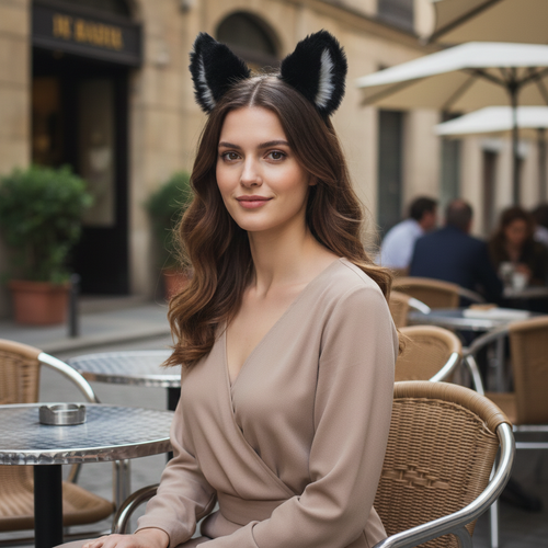 Big Cat ears Kitty Cosplay Headwear Black Gray Furry Gray Fur Inside Animal Headband Costume