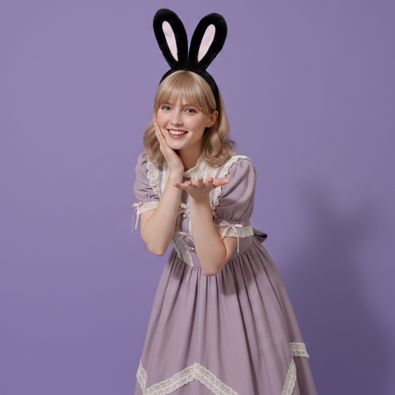 Bunny ears Rabbit Soft Thick Fur Baby Headwear Black Pink Furry Animal Headband Costume Bow Bells  Easter NALUMI