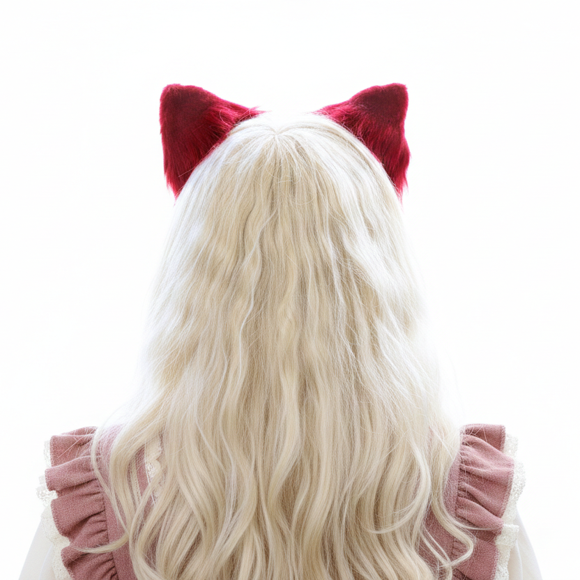 Red White Cat ears Kitty kitten Cosplay Anime Headwear Long Mix Furry Animal Hair clip Hairpin Costume Natural Simulation