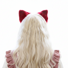 Load image into Gallery viewer, Red White Cat ears Kitty kitten Cosplay Anime Headwear Long Mix Furry Animal Hair clip Hairpin Costume Natural Simulation