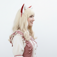 Load image into Gallery viewer, Red White Cat ears Kitty kitten Cosplay Anime Headwear Long Mix Furry Animal Hair clip Hairpin Costume Natural Simulation