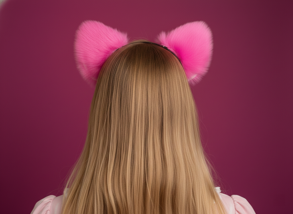 Cat ears Kitty Headwear Purple Pink Inside Furry Animal Headband Costume Bow Bells