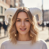 Plain White Huge Ram Horn Headdress – Forest Gothic Demon Nymph Headband for Photography & Cosplay | NALUMI