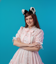Load image into Gallery viewer, Big Cat Ears Kitty Cosplay Headwear Black White Furry White Fur Inside Animal Headband Costume