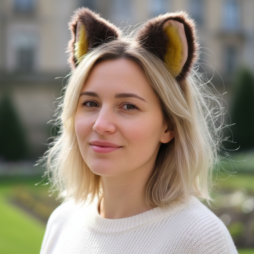 Big Cat ears Kitty Cosplay Headwear Brown Furry Yellow Fur Inside Animal Headband Costume