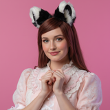 Big Cat Ears Kitty Cosplay Headwear Black White Furry White Fur Inside Animal Headband Costume