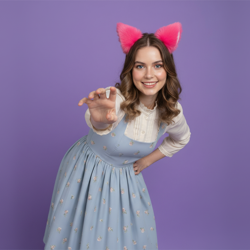 Fluorescent Pink Furry Cat Ears KItty Cute Costume Hairclip Headband 【NALUMI】