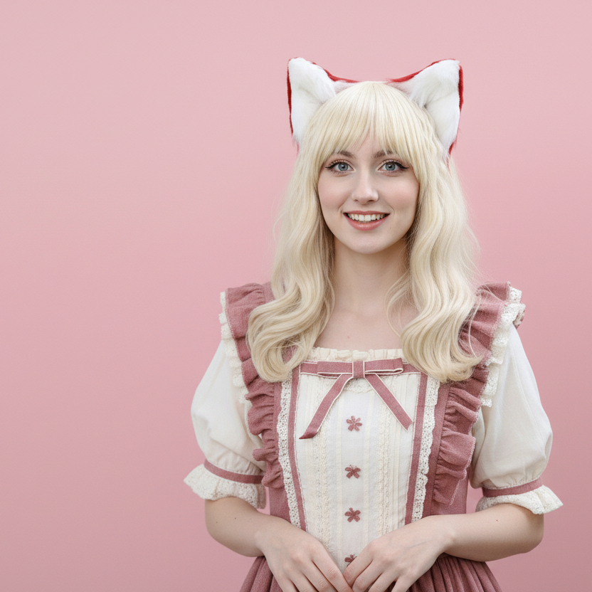 Red White Cat ears Kitty kitten Cosplay Anime Headwear Long Mix Furry Animal Hair clip Hairpin Costume Natural Simulation