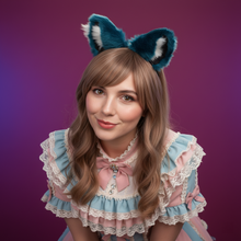 Load image into Gallery viewer, Cat ears Kitty Cosplay Headwear Dark Blue Furry White Fur Inside Animal Headband Costume