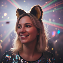 Load image into Gallery viewer, Big Cat ears Kitty Cosplay Headwear Brown Furry Yellow Fur Inside Animal Headband Costume