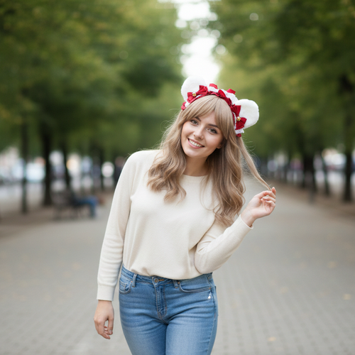 Bear Ears White Cute Headwear Lolita Red Ribbon Jingle Bells Bows Lace Furry Animal Headband Costume Christmas Gift Halloween