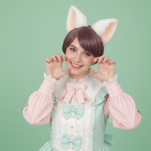 Load image into Gallery viewer, Cat ears Kitty Headwear White Furry Beige inside Animal Headband Costume Bow Bells