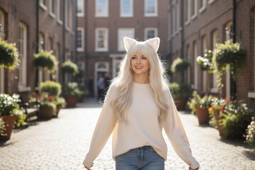 Cat ears Kitty Headwear White Furry Animal Headband Costume Bow Bells morning