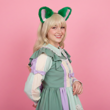 Load image into Gallery viewer, Cat ears Kitty Fox Front ears Cosplay Headwear Green Furry Pink inside Animal Headband Costume