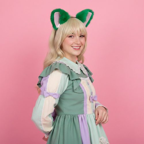 Cat ears Kitty Fox Front ears Cosplay Headwear Green Furry Pink inside Animal Headband Costume