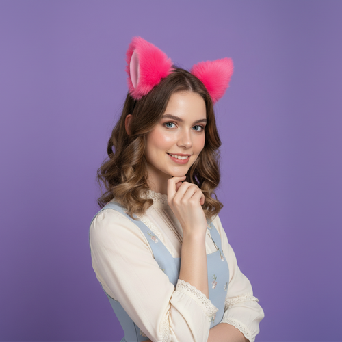 Fluorescent Pink Furry Cat Ears KItty Cute Costume Hairclip Headband 【NALUMI】