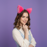 Fluorescent Pink Furry Cat Ears KItty Cute Costume Hairclip Headband 【NALUMI】