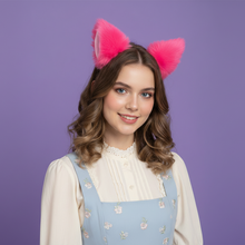 Load image into Gallery viewer, Fluorescent Pink Furry Cat Ears KItty Cute Costume Hairclip Headband 【NALUMI】