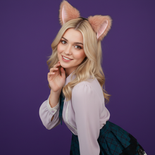 Load image into Gallery viewer, Cat ears Kitty Headwear Flesh Pink Dusty Pink Furry Animal Headband Costume Bow Bells Twinkle