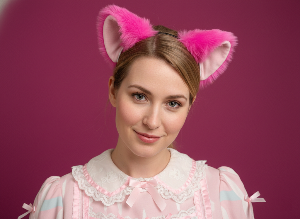 Cat ears Kitty Headwear Purple Pink Inside Furry Animal Headband Costume Bow Bells