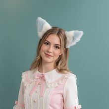 Load image into Gallery viewer, Light Blue And White Furry Cat Ears KItty Cute Costume Hairclip Headband 【NALUMI】