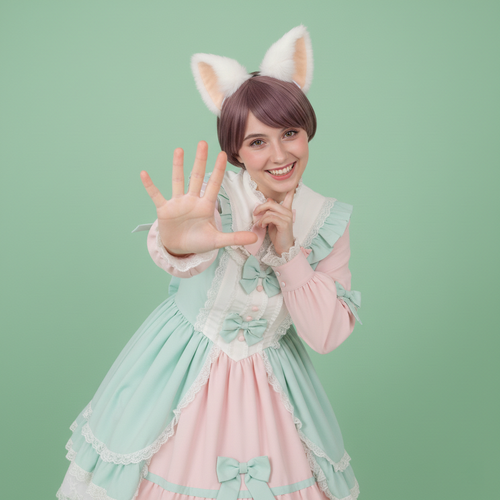 Cat ears Kitty Headwear White Furry Beige inside Animal Headband Costume Bow Bells