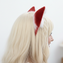 Load image into Gallery viewer, Red White Cat ears Kitty kitten Cosplay Anime Headwear Long Mix Furry Animal Hair clip Hairpin Costume Natural Simulation