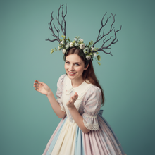 Load image into Gallery viewer, Black Forest Nymph Antler Headdress - Floral Dark Blue Green Halloween Costume Headpiece【NALUMI】