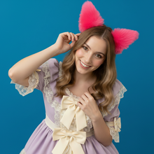 Load image into Gallery viewer, Fluorescent Pink Furry Cat Ears KItty Cute Costume Hairclip Headband 【NALUMI】
