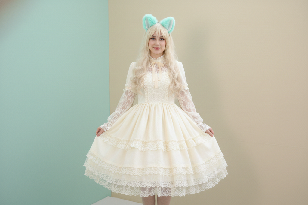Big Cat ears Kitty Cosplay Headwear Tender Green Furry White Inside Animal Headband Costume